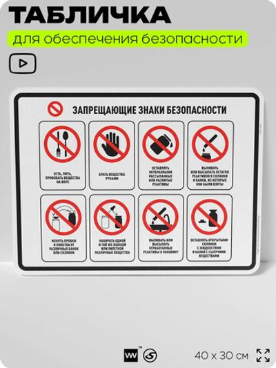 Табличка для обеспечения безопасности "Запрещающие знаки безопасности", для производства, предприятия, организаций, 40х30 см, Silver Plane x Айдентика Технолоджи
