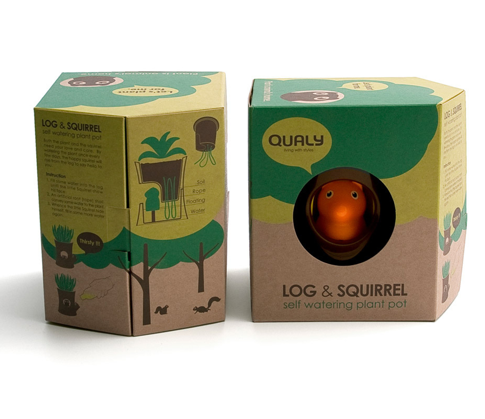 Горшок для цветов с системой автополива log&squirrel, коричневый/зеленый