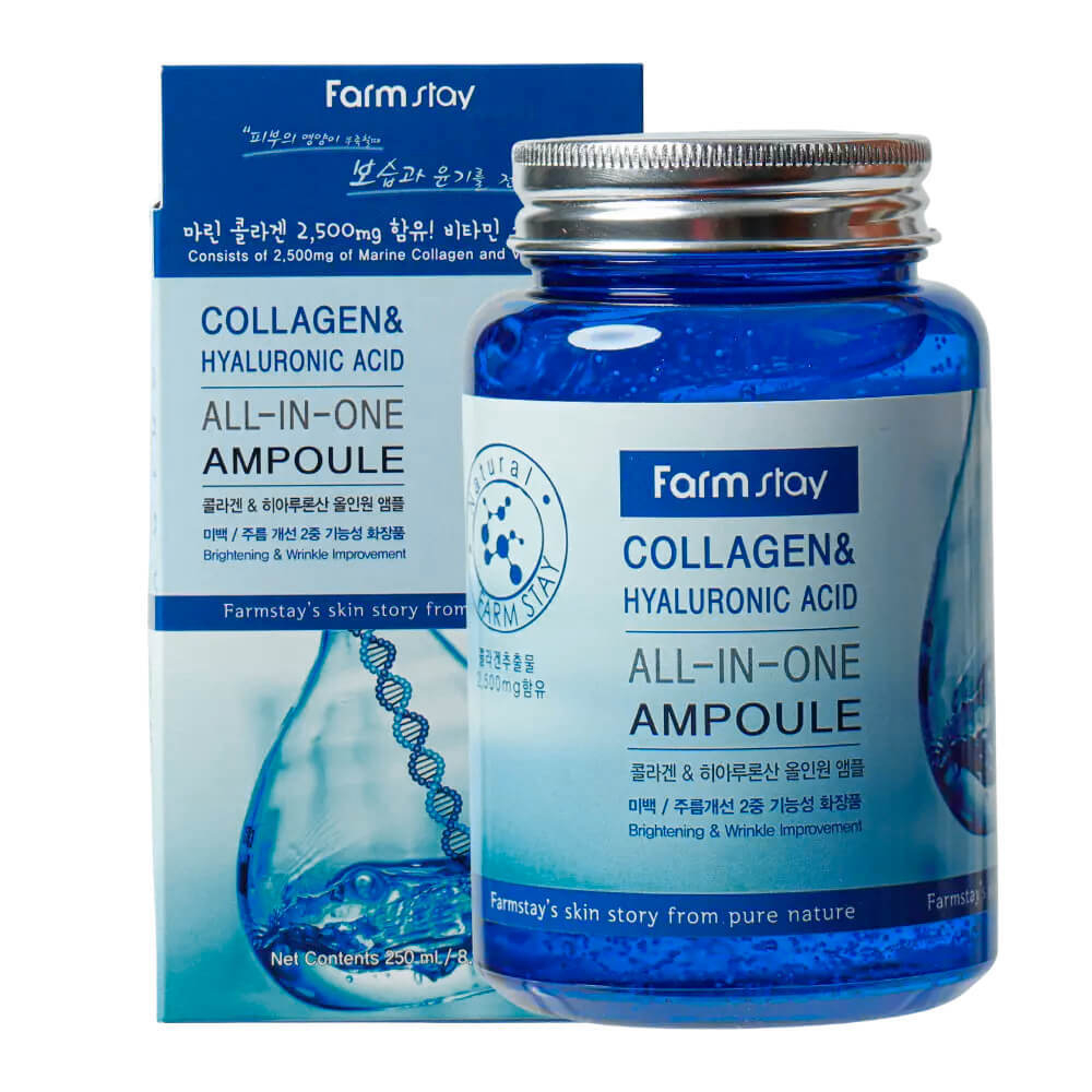 Сыворотка с гиалуроновой кислотой и коллагеном FarmStay All In One Collagen and Hyaluronic Ampoule