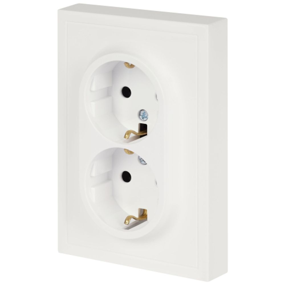 Розетка ЭРА Galaxy 15-2105-08 с заземлением двойная 2X2P+E Schuko со шторками IP20 16А-250В белый матовый | Эра Galaxy