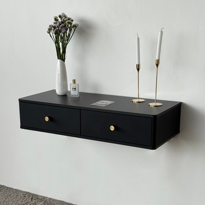 Подвесной туалетный столик консоль Royal 5310 эко (Черный-р.золото)