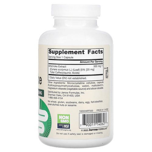 Jarrow Formulas, артишок, 500 мг, 180 растительных капсул