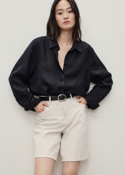 Прямые джинсовые бермуды с высокой посадкой