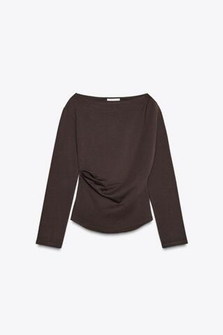 ZARA ТОП СО СБОРКАМИ СБОКУ, ТЕМНО-БАКЛАЖАНОВЫЙ
