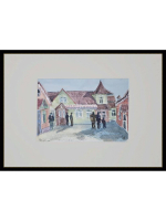 Картина авторская акварельная в паспарту 21х30 см на стену для интерьера "Купчий двор. Звенигород"