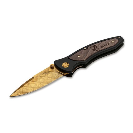 Складной нож Boker 110194DAM Tirpitz-Damascus Gold c клинком из стали Damascus, рукоять алюминий / дерево (Орех)