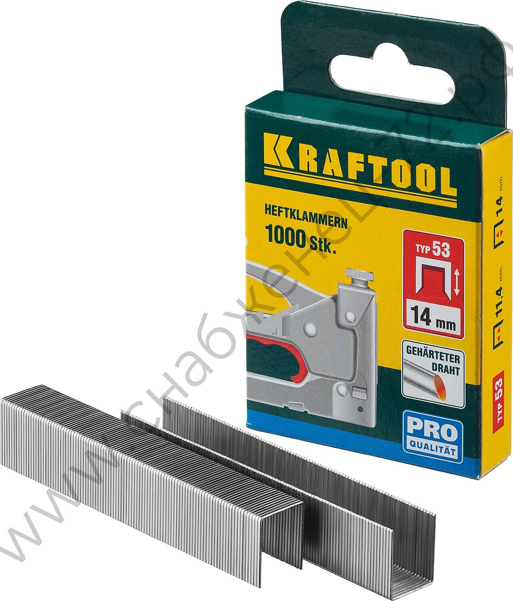 KRAFTOOL тип 53 (A/10/JT21) 14 мм, 1000 шт, калибр 23GA, скобы для степлера (31670-14)