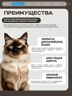 Корм сухой для взрослых кошек породы Балийская, с лососем, 5 кг, QUATTRO