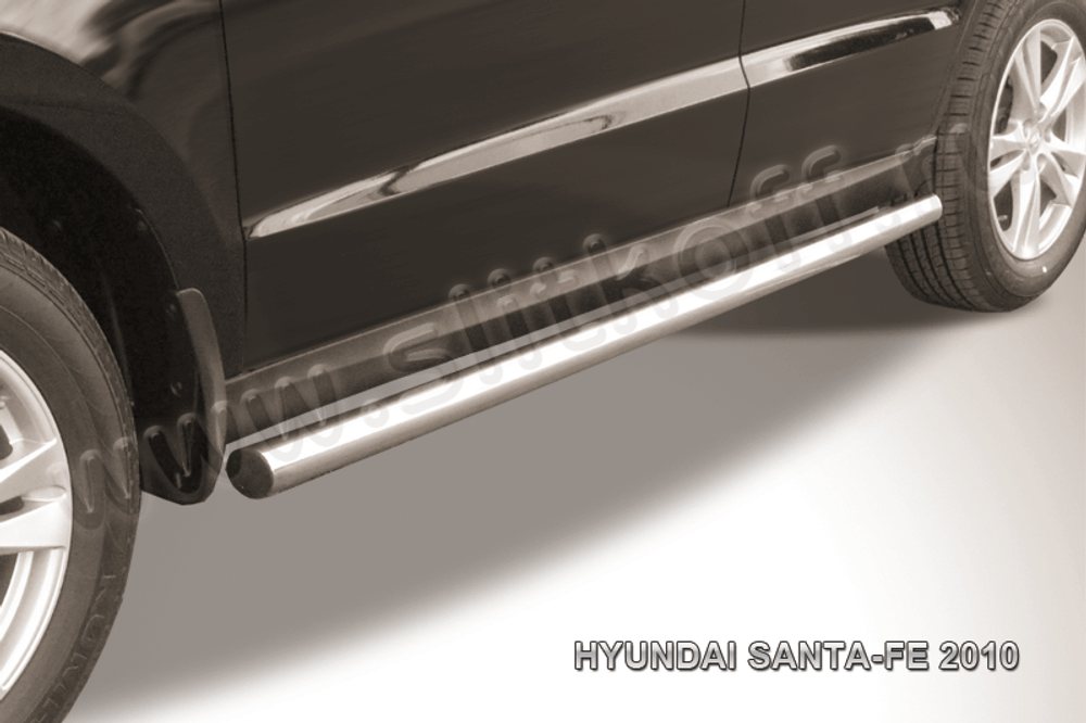 Пороги из нержавейки Hyundai Santa-Fe (2009-2012) d57 труба (черный цвет)