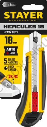 STAYER HERCULES-18, 18 мм, нож с автозаменой и автостопом с доп. фиксатором, Professional (09165)