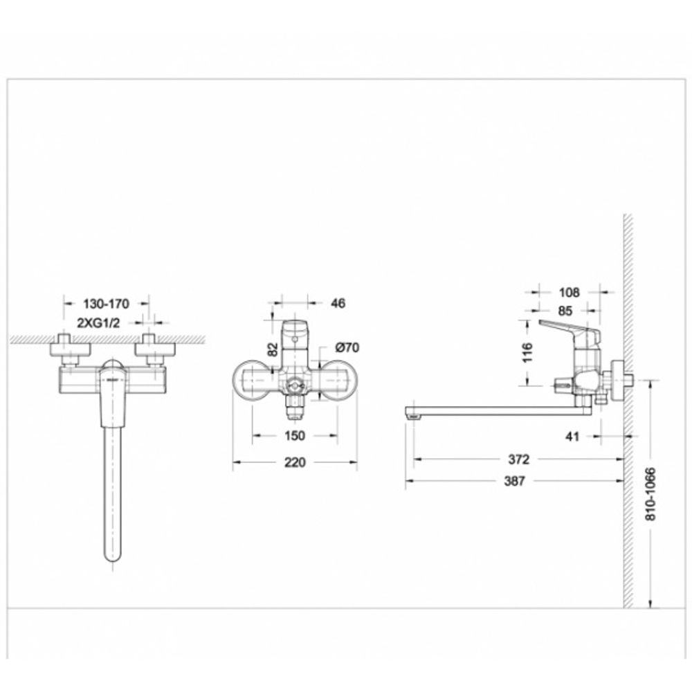 F6121179CP-01L BRAVAT REAL Смеситель для ванны с длинным изливом (к/к 4)