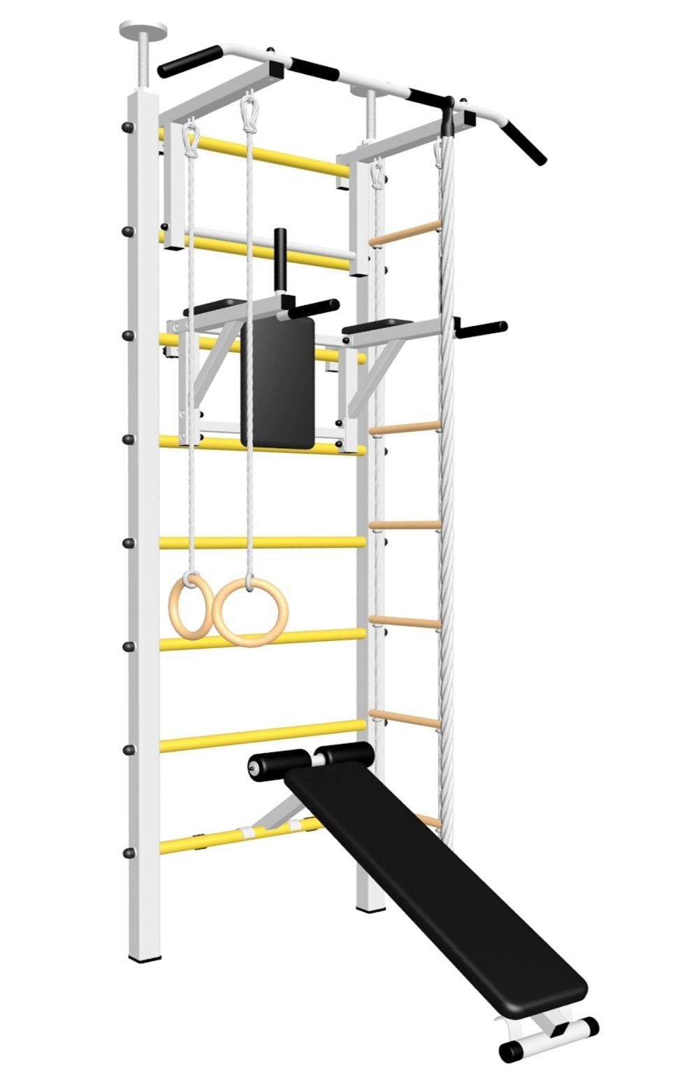 Шведская стенка Sv Sport враспор (Турник стандарт/Брусья/Скамья/Канат/Кольца/Лестница)