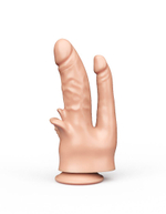 Фаллоимитатор на присоске для тройной стимуляции - 19,5 см. (Цвет: телесный)