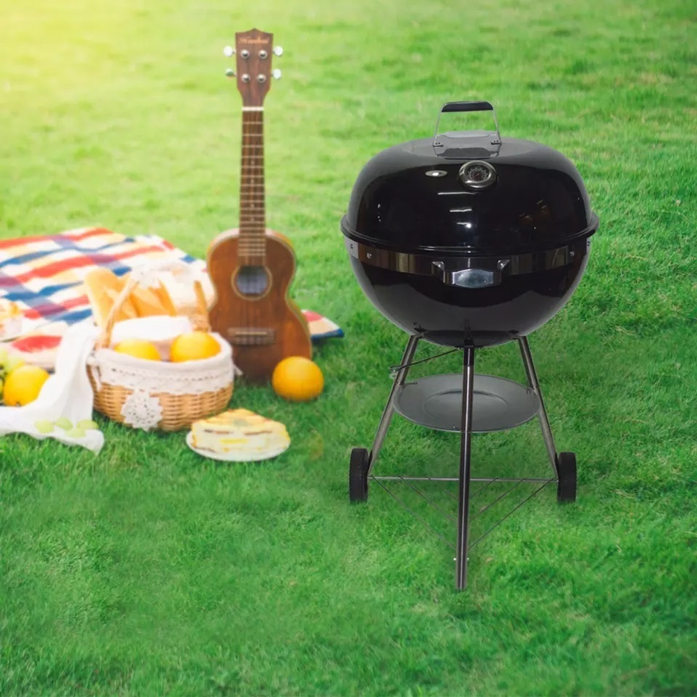 Угольный гриль барбекю Grill BBQ портативный, модель 22018B с хромированной решеткой