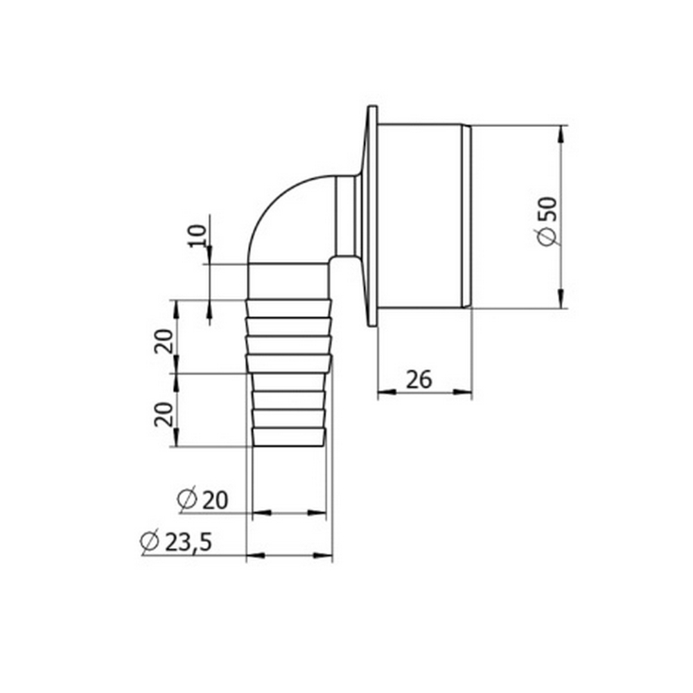 50 Адаптер для подключения слива быт/техники Г-образный (20*23)