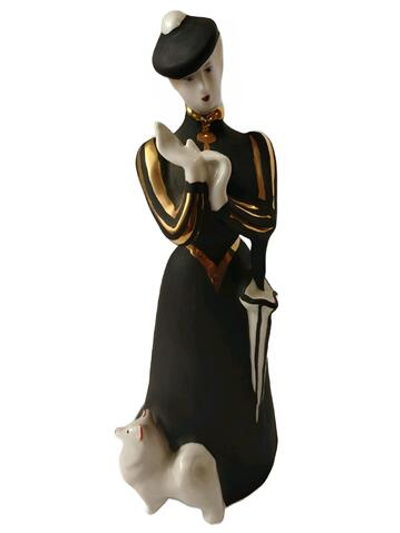 Фарфоровая статуэтка "Дама с собачкой" (Дулево) черная