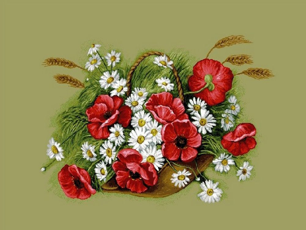 Гобеленовая картина &quot;D. МАКИ С РОМАШКАМИ&quot; в багетной раме, Россия.
