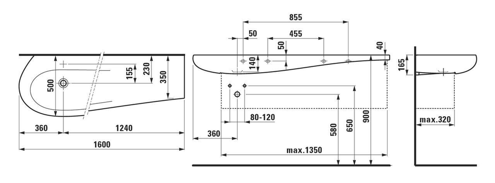 814971 УМЫВАЛЬНИК-СТОЛЕШНИЦА LAUFEN ALESSI ONE 160