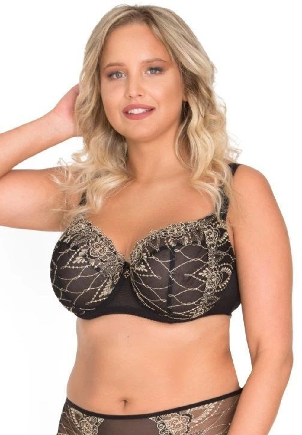 Бюстгальтер с мягкими чашками plus size и вышивкой телесной нитью (Размер: 70L) (Цвет: черный)