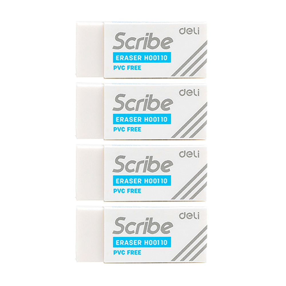 Ластик DELI "Scribe", прямоугольный, белый (42х17х10 мм), 4 шт в упаковке