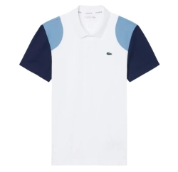 Мужское теннисное поло Lacoste Ultra Dry Colour-Block Sport - white/blue/navy blue