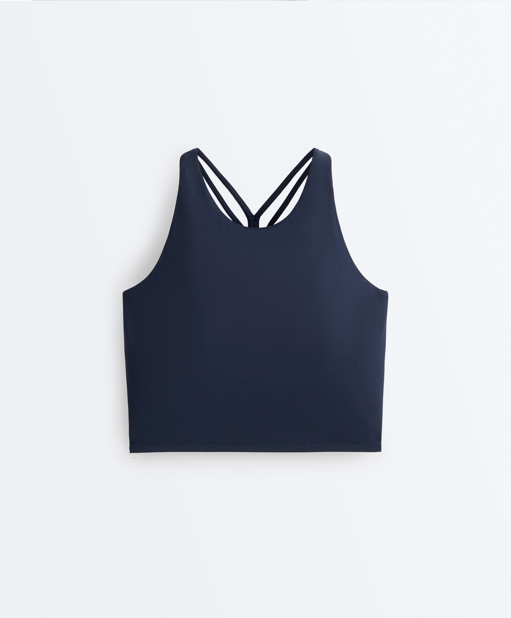 Oysho Майка Comfortlux с чашками и полосками на спине, синий