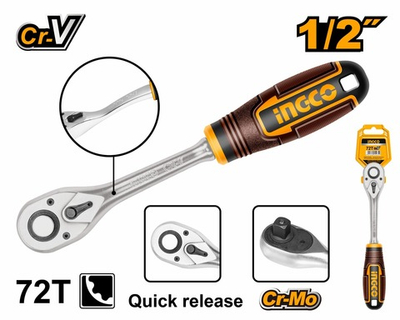 Ключ трещоточный изогнутый 1/2" INGCO HRTH8412 INDUSTRIAL