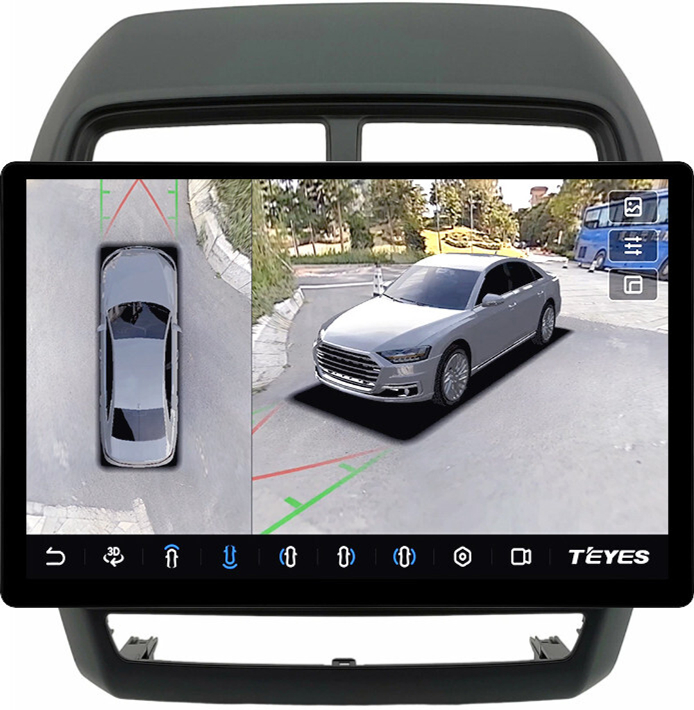 Магнитола для Mitsubishi ASX 2017+ (рамка 9) - Teyes CC3-2K-360 монитор 13" 2K QLED на Android 10, 6Гб+128Гб, CarPlay, 4G SIM-слот, 4 камеры в комплекте