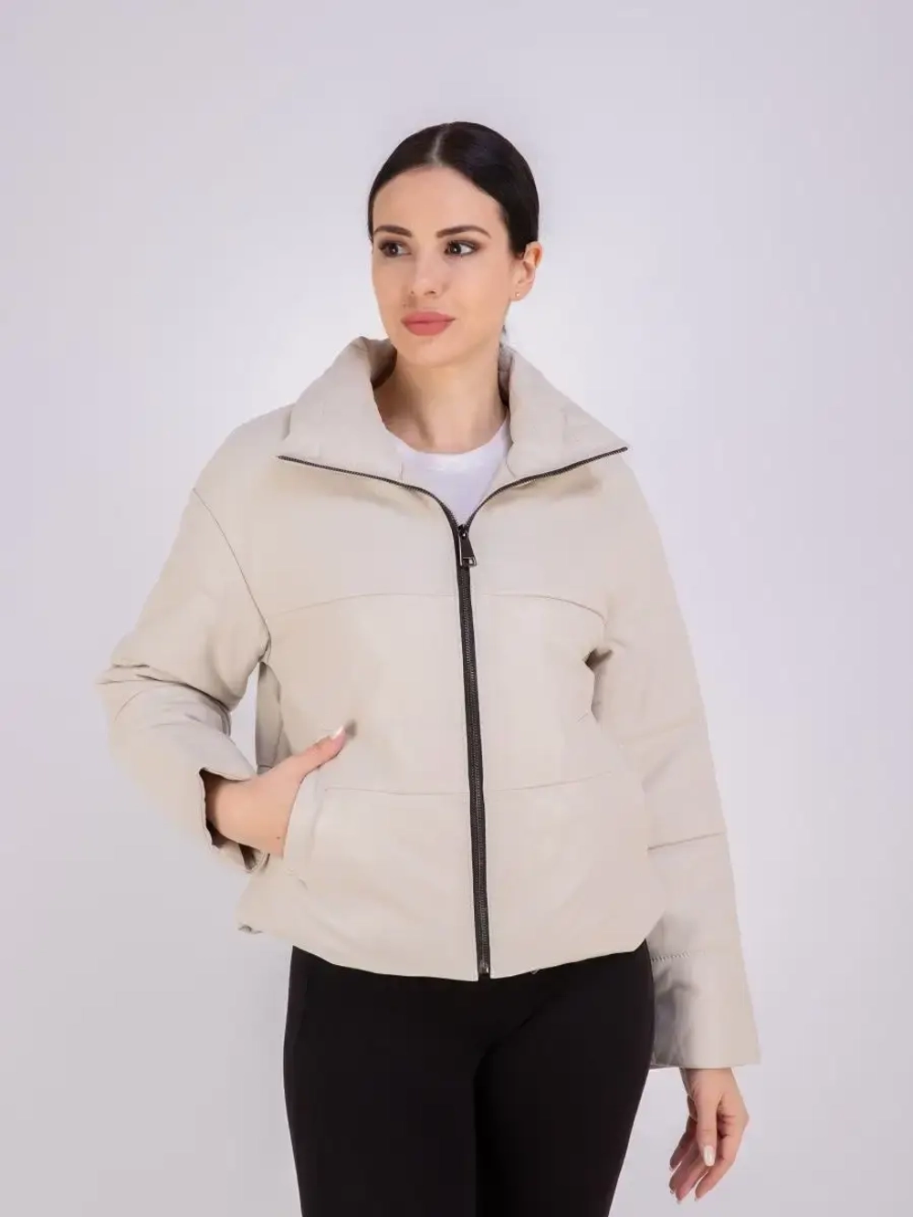 Куртка женская кожаная натуральная стеганая короткая Турция