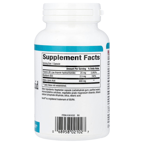 Natural Factors, альфа-липоевая кислота с витаминами B1 и B2, 60 вегетарианских капсул