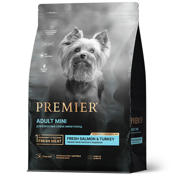 Корм Premier Dog Salmon & Turkey Adult Mini свежий лосось и индейка для мини собак 1 кг (Премьер)