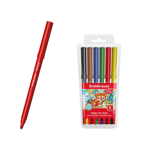 Фломастеры ArtBerry® Super Tip Easy Washable 6 цветов (в футляре с европодвесом 6 шт)