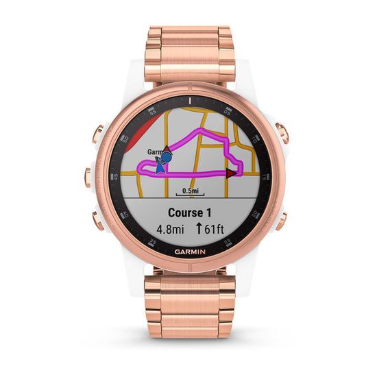 Женские мультиспортивные часы Garmin Fenix 5S Plus Sapphire - розовое золото с золотистым металлическим ремешком 010-01987-11