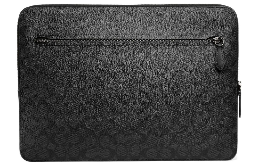 COACH Zip Around Coated Canvas With Refined Calfskin Laptop Bag Large Men"s Black