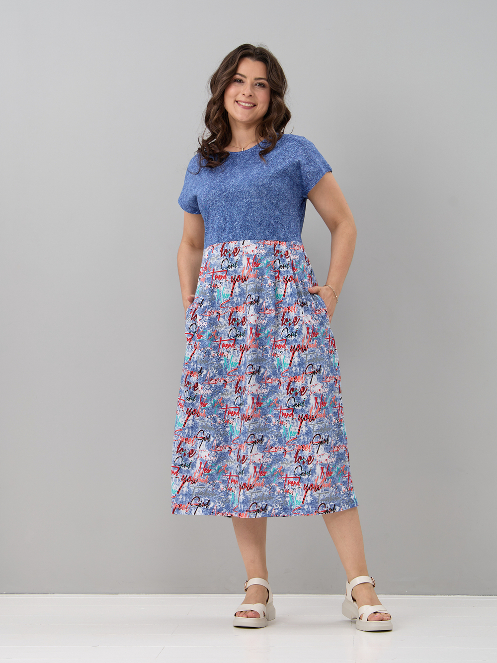 Платье П-026/джинса-надписибирюзовые