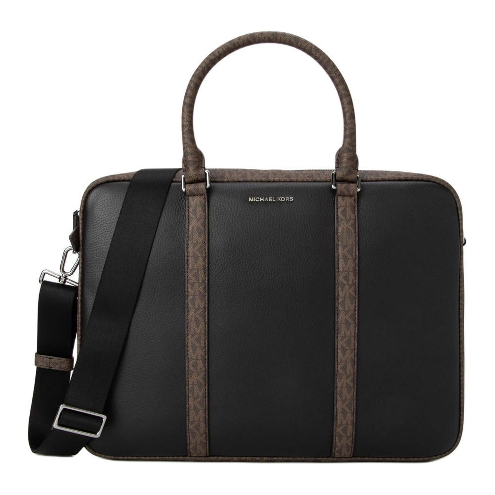 MICHAEL KORS MK Cooper Cow Leather Handbag Briefcase Large Men"s Black & Dark Brown