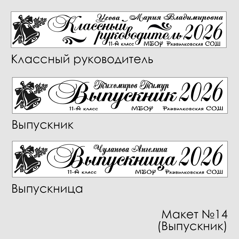 Лента наградная "Выпускник 11 класс". Арт. № 14, цвета в ассортименте.