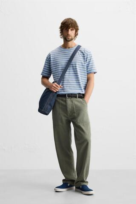 ZARA ЖАККАРДОВАЯ ФУТБОЛКА В ПОЛОСКУ, СИНИЙ/БЕЛЫЙ
