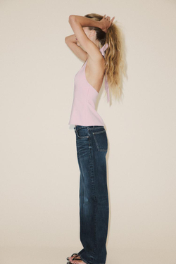 ZARA ТОП С ГОРЛОВИНОЙ ХАЛТЕР И БАНТОМ НА СПИНЕ, ПАСТЕЛЬНО-РОЗОВЫЙ