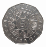 5 евро. 200 лет со дня смерти Йозефа Гайдена. Австрия. 2009 год. Серебро. UNC