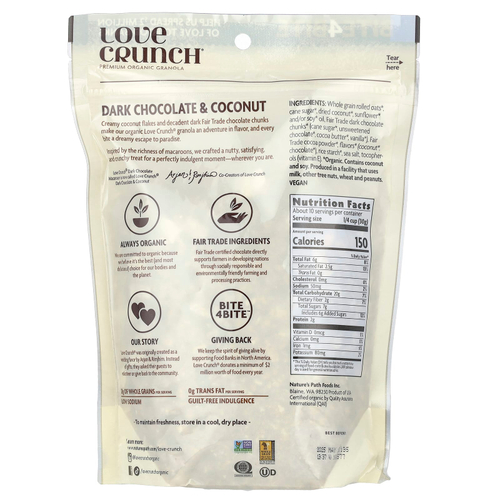 Nature's Path, Love Crunch®, органическая гранола премиального качества, темный шоколад и кокос, 325 г (11,5 унции)