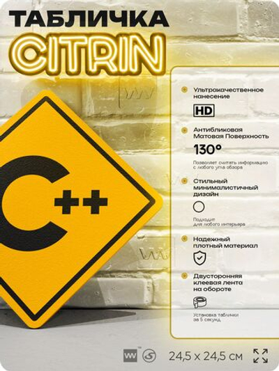 Табличка декоративная "C++" на дверь и стену, для программиста, информационная, декоративный знак, 24,5х24,5 см, пластиковая, Айдентика Технолоджи