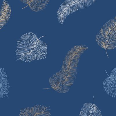 Золотые и белые перья на синем фоне