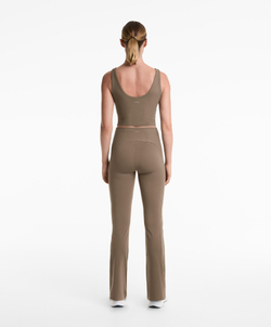 OYSHO Расклешенные брюки Comfortlux с высокой талией и отделкой в рубчик, серо-бежевый