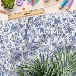 Ткань интерлок розы росписью гжель