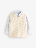 Рубашка и жилет вязаный в комплекте для мальчика Next K92-283, Молочный, Голубой