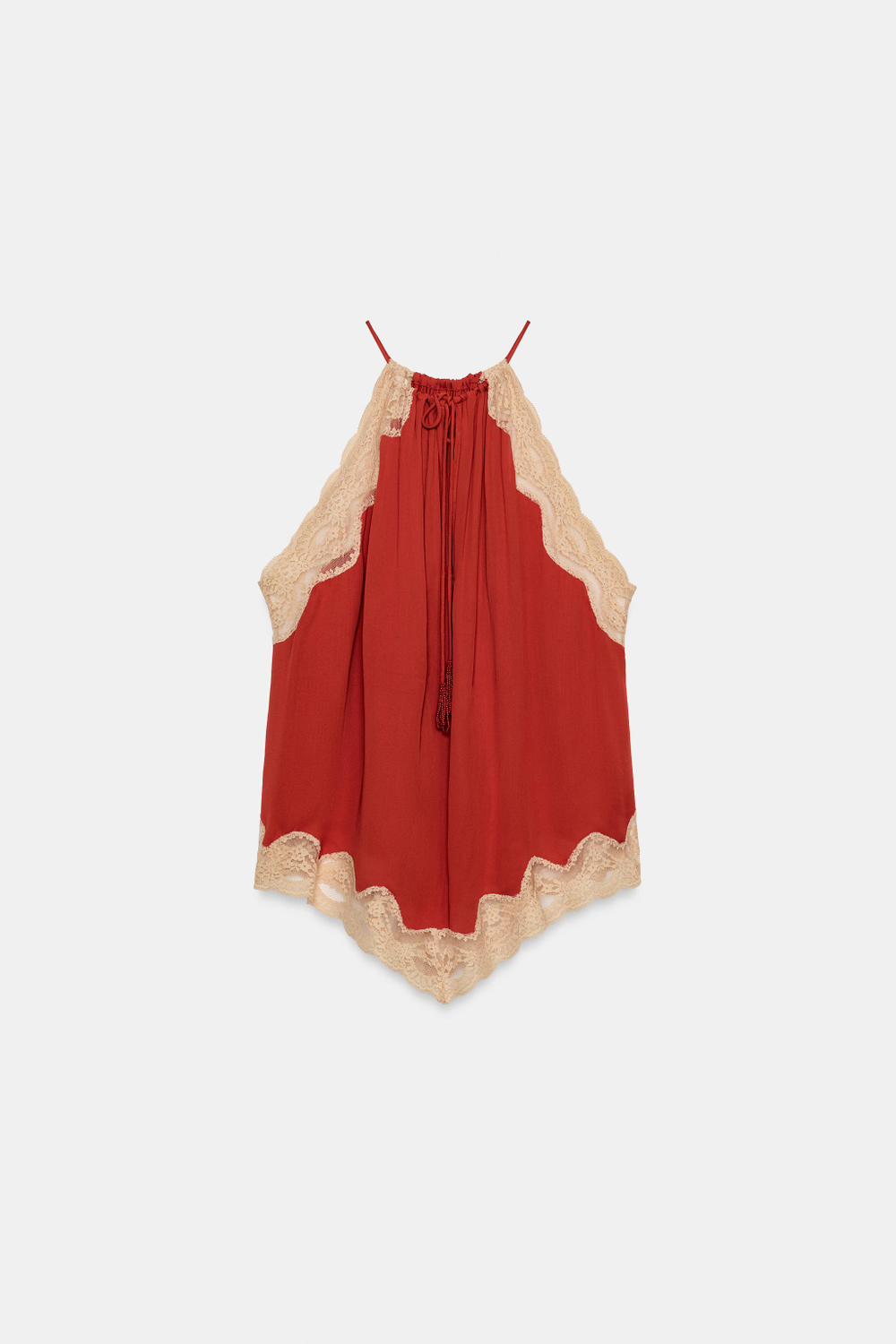 ZARA КРУЖЕВНОЙ ТОП ХАЛТЕР — ZW COLLECTION, ТЕМНЫЙ ЧЕРЕПИЧНЫЙ