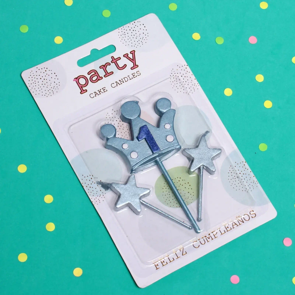 Свечи для торта Цифра Король желаний «1», голубой