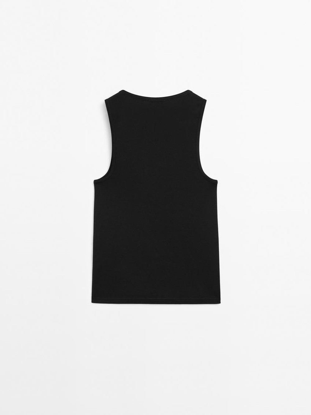 Massimo Dutti Топ из 100% хлопка с широкими бретелями, черный