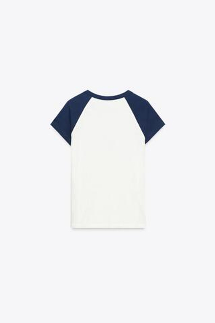 ZARA ФУТБОЛКА С НАДПИСЬЮ, БЕЛЫЙ/МОРСКОЙ СИНИЙ